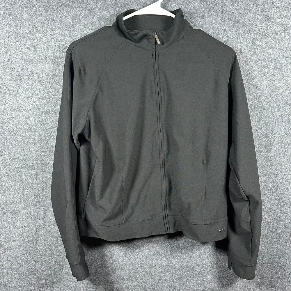 Nike Dri Fit Womens Full Zip Jacket‎ Black Athletic Track Full Zip SizeL 12-14